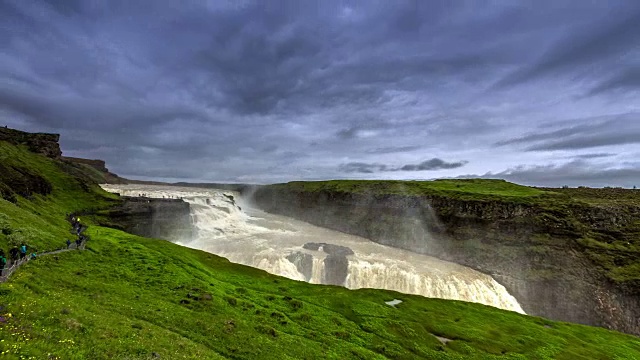 Gullfoss，又名Golden Falls——冰岛最受欢迎的瀑布之一。冰岛视频素材