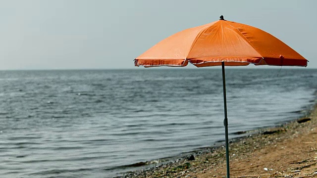 空旷沙滩上的沙滩伞视频素材