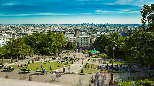 Time Lapse，巴黎，法国，花园sacré Coeur，人群，镜头移动(旅行)视频下载