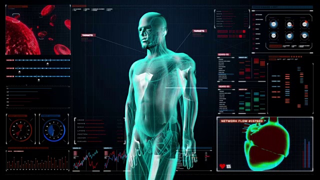 扫描男性身体血管数字显示仪表盘。视频素材