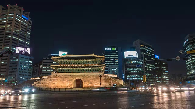 韩国首尔，光华门夜景，高清时光流逝视频素材