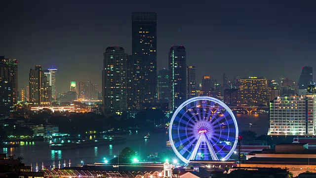 泰国夜间照明传单曼谷湾屋顶全景4k时间推移视频素材