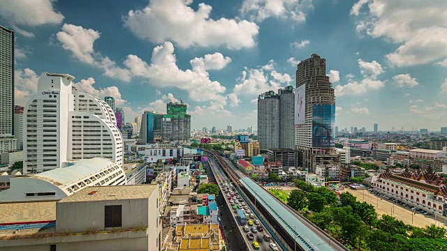 泰国晴天曼谷交通道路屋顶全景4k时间推移视频素材