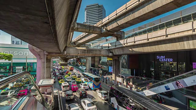 泰国晴天曼谷地铁线交通街道全景4k时间推移视频素材