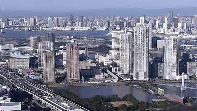 航空，东京湾地区与富士山，Koto Ward，东京，日本视频素材