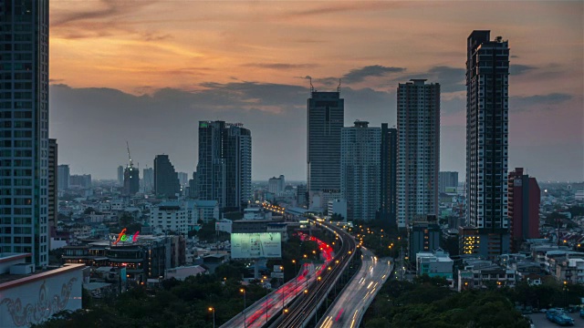 泰国日落曼谷市中心交通街道全景4k时间推移视频素材