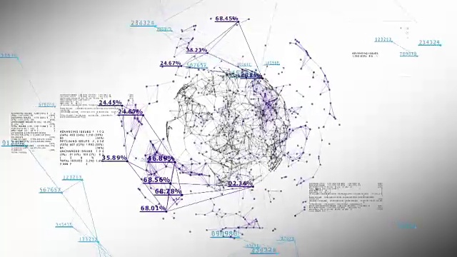 全球商业网络与数字和百分比的白色。3d无缝动画的技术概念。毛圈。高清视频素材