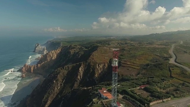 灯塔鸟瞰图在海角罗卡，葡萄牙视频素材