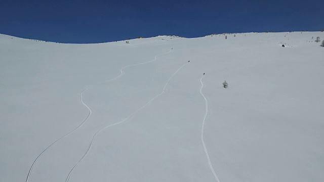 雪上摩托在粉状雪中冲下一座山视频下载