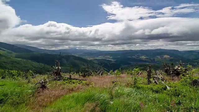 白云飞过绿色的风景，时光流逝视频素材