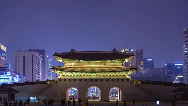 韩国首尔，光华门夜景，4K时光流逝视频素材