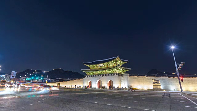 韩国首尔，光华门夜景，4K时光流逝视频素材