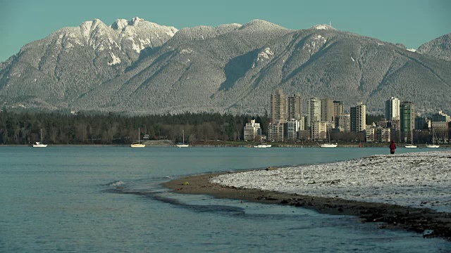 冬季雪，基茨拉诺海滩，温哥华4K超高清视频素材