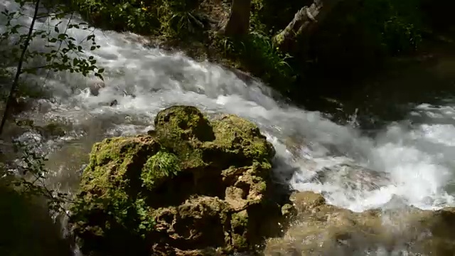 河流绕过一块岩石视频素材