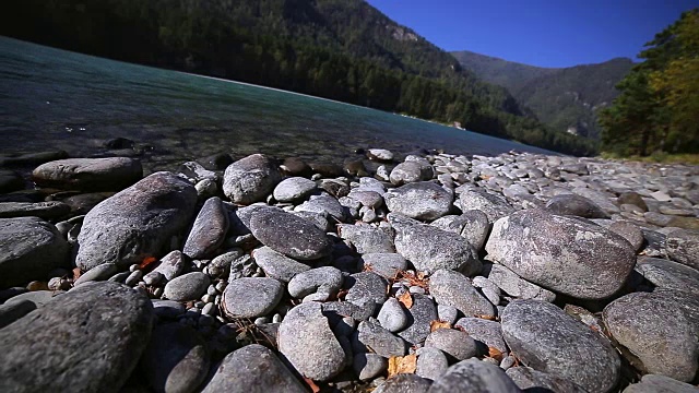 碧绿的山河岸边的石头视频素材