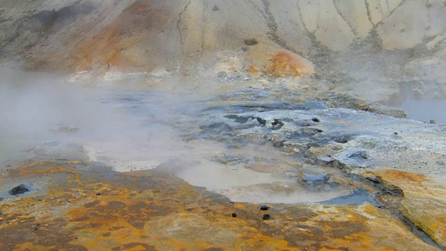 冰岛Krysuvik地热地区沸腾的泥浆锅，地面上的颜色鲜艳视频素材