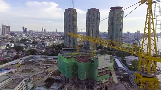 河边建筑工地鸟瞰图视频素材