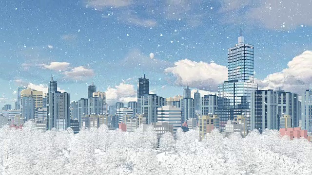 有公园的现代大城市在下雪的日子视频素材