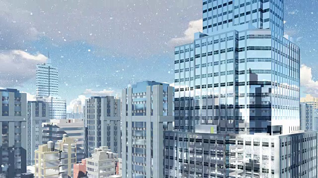 现代的高层建筑在冬天下雪的日子视频素材