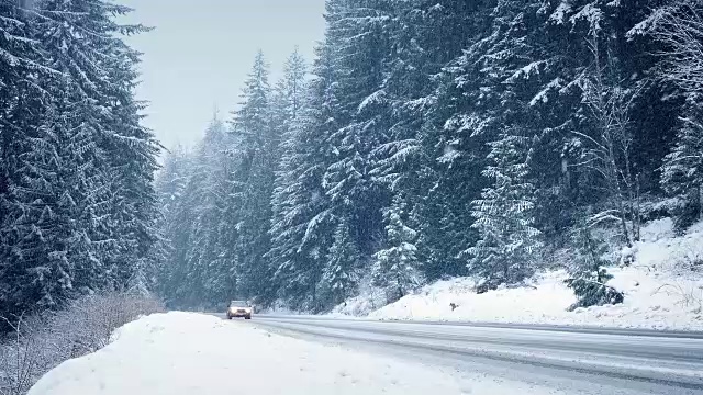 暴风雪中冬季高速公路上的汽车视频素材