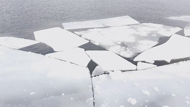 春天河水上浮冰。视频素材