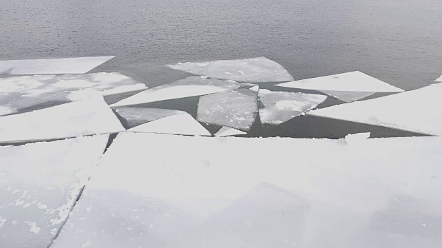 春天河水上浮冰。视频素材