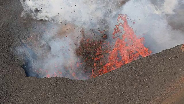 堪察加活火山喷发-从火山口喷出:熔岩、气体、蒸汽、火山灰视频下载