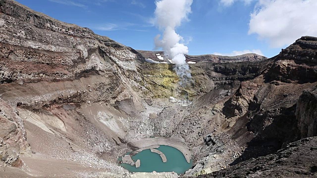 堪察加半岛景观:火山活动火山口Gorely火山，火山爆发活动视频素材