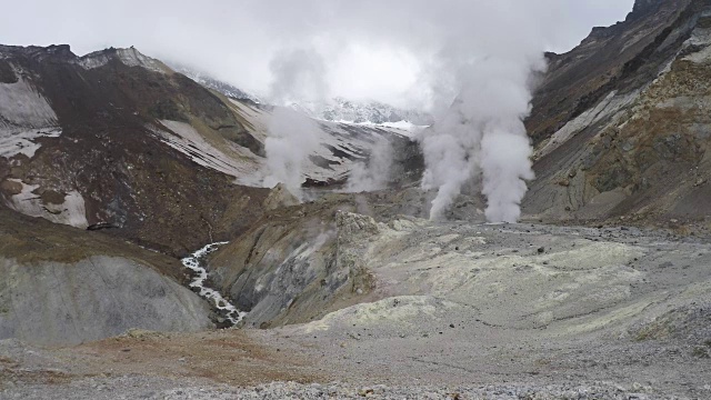 穆特诺夫斯基活火山火山口:喷气孔，热场，温泉视频下载