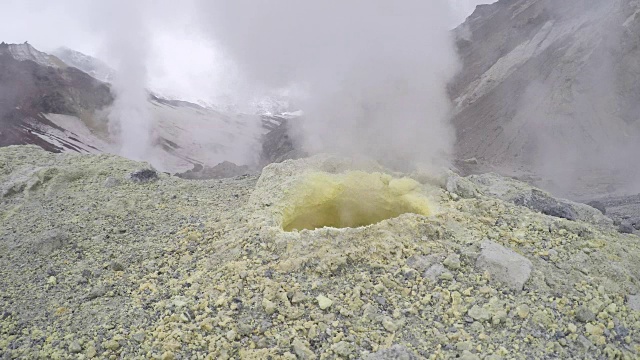 火山口活火山热场上的蒸汽(冒烟)喷气口视频下载