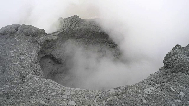 堪察加半岛上的火山活动——活火山火山口内沸腾的热泥锅视频素材