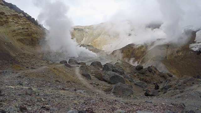 活火山火山口:热场、温泉、喷气口(延时4K)视频素材