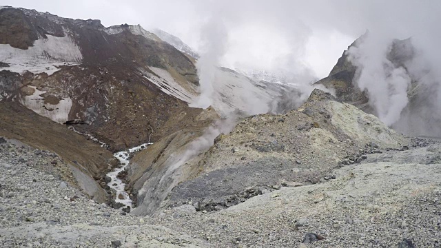 活火山火山口:温泉、地热和喷气口场视频素材