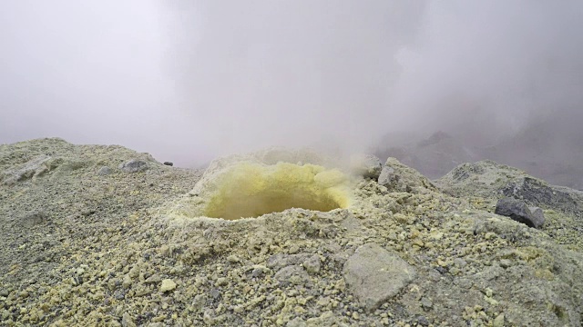 活火山火山口硫磺喷气孔中气体和蒸汽的喷发视频下载