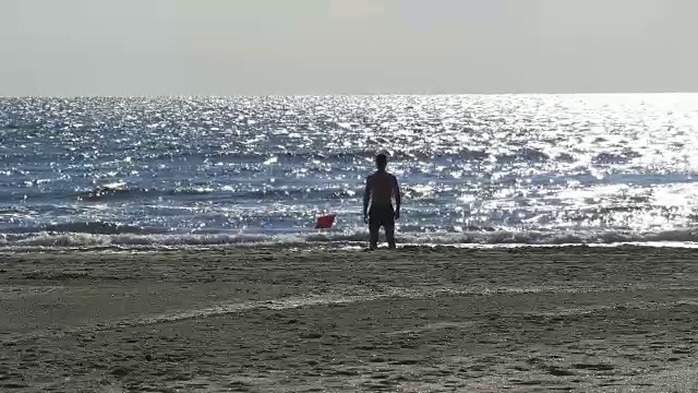 海滩上的人朝大海跑去视频素材