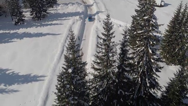 图片:车辆驶过令人惊叹的雪松林和冬季滑雪胜地视频素材