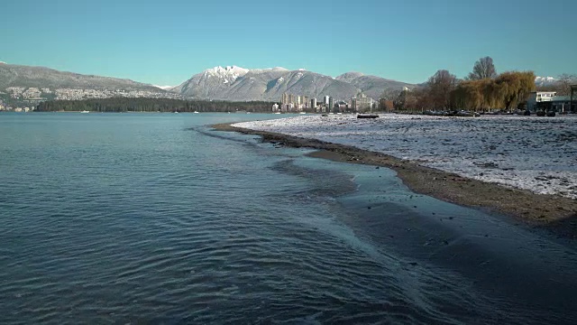 基茨拉诺海滩冬季雪，温哥华4K超高清视频素材