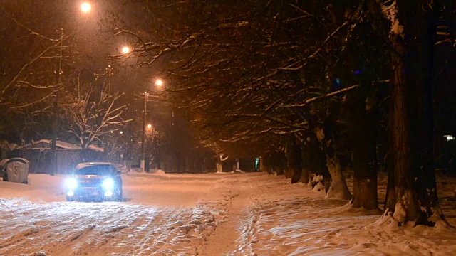 雪的夜晚路灯视频素材