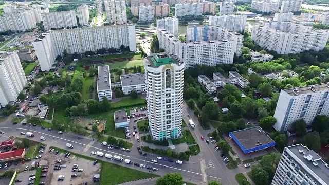 莫斯科的空中建筑、街道、道路和公寓视频素材