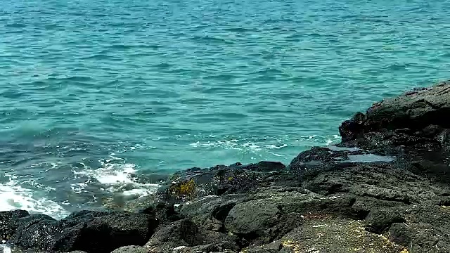 黑色熔岩岩海岸上涌起的热带海水视频素材