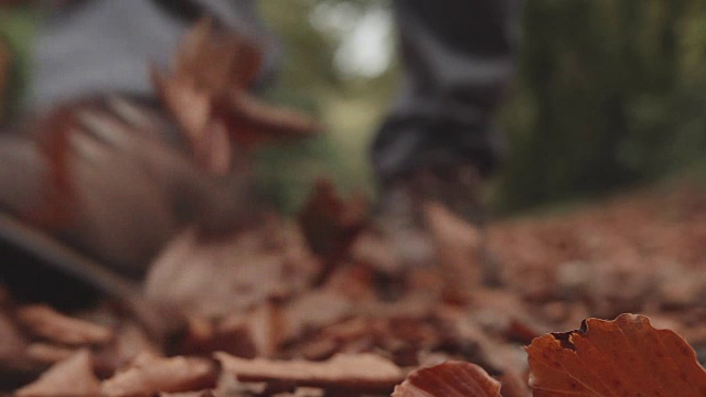 一个徒步旅行者走向相机的特写镜头视频素材