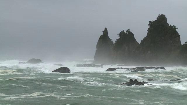 愤怒的海浪抵岸，南水，静冈，日本视频素材