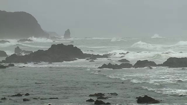 愤怒的海浪抵岸，南水，静冈，日本视频素材