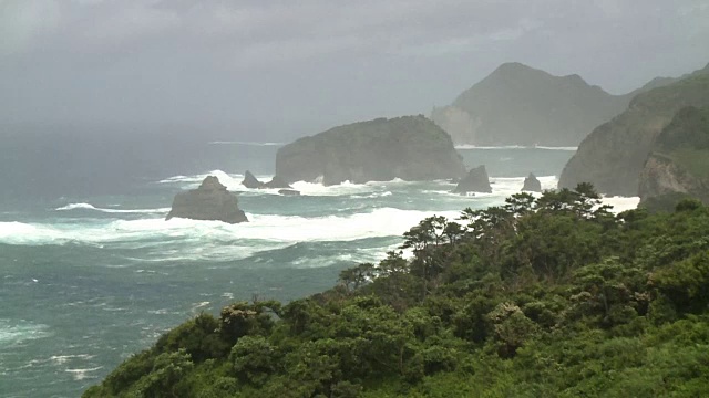 愤怒的海浪抵岸，南水，静冈，日本视频素材