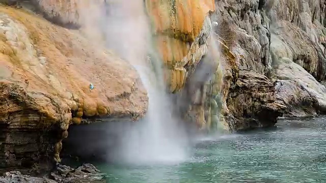 瀑布般的泉水从山上流下来视频素材