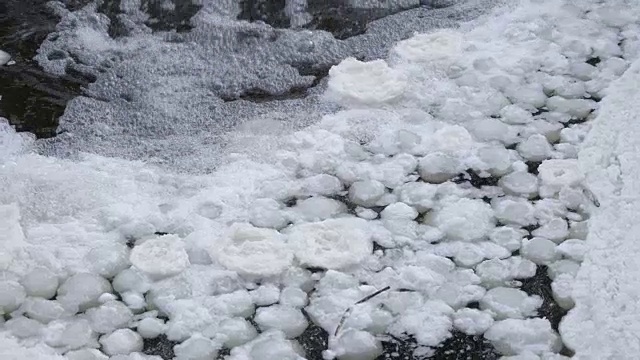 在瀑布的末端形成了雪帽视频素材