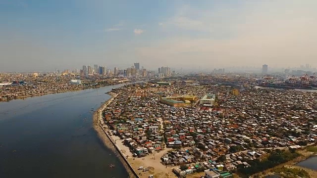 有摩天大楼和建筑物的空中城市。菲律宾,马尼拉马卡迪视频素材