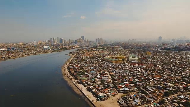 有摩天大楼和建筑物的空中城市。菲律宾,马尼拉马卡迪视频素材