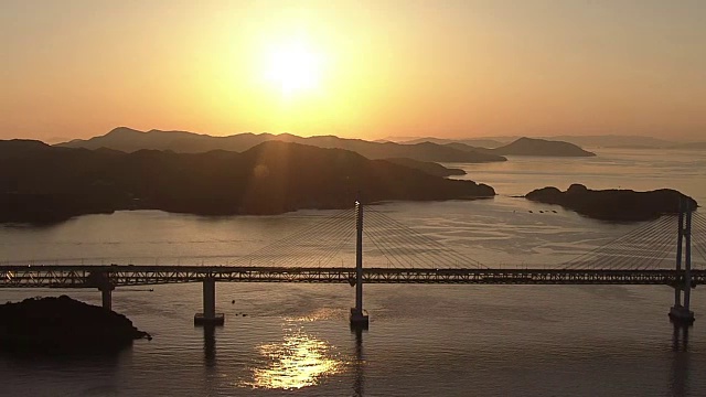 高空，濑户大桥与夕阳，日本视频素材