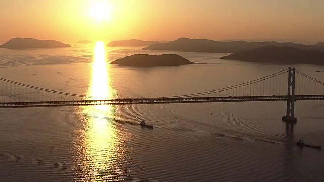 高空，濑户大桥与夕阳，日本视频素材